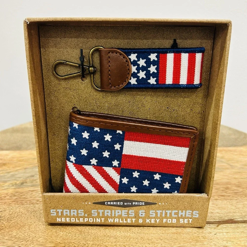 NWT The Kraftsman Co Stars Stripes and Stitches American Flag Needlepoint Wallet